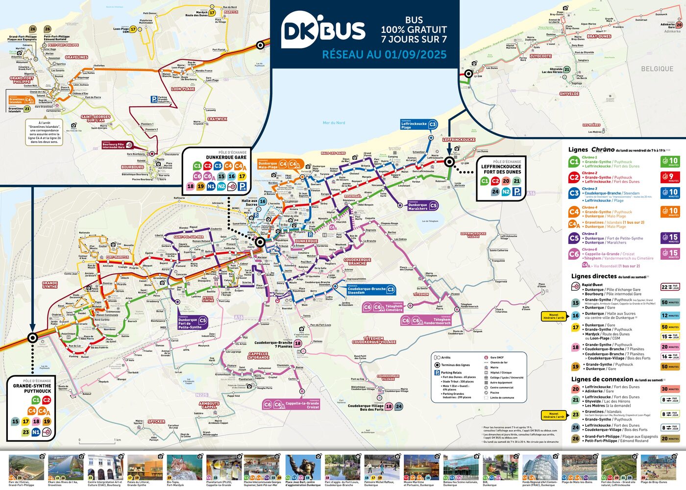 Plan du réseau DK Bus, Dunkerque
